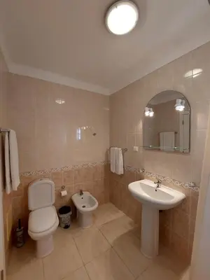 a bathroom with a toilet and a sink and a mirror at Apartamento Sunny Velamar in Patroves