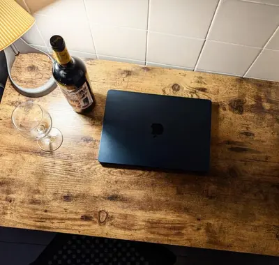 a bedroom with a desk with a laptop on it at RIA Terrace in Faro