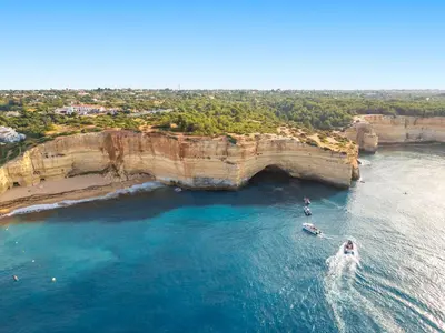 an aerial view of boats in the water under a bridge at Villa Belize by Algarve Vacation in Albufeira