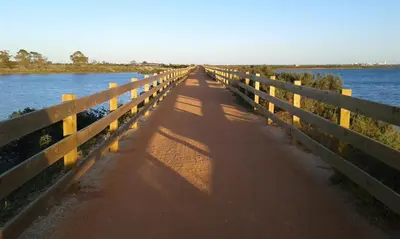 a wooden bridge over a body of water at Rooms_Heart Apartment in Faro