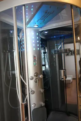 a shower stall in a room with at Beach Center 2 - 300m beach in Albufeira