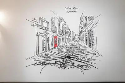 an artistic drawing of a street in a city at Main Street Apartments by Raspberry Cascade in Faro