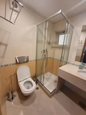 a bathroom with a toilet and a shower at Apartamento Vilamoura in Quarteira