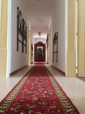 a hallway with a red carpet on the floor and a corridorngthngthngthngth at Casa dos Arcos - Charm Guesthouse in Albufeira