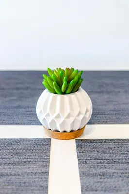 a white vase with a green plant in it at Vilamoura Garden House - Golf & Beach in Vilamoura