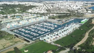 an aerial view of a marina with many boats at Villa Amendoeira-POOL HEATED - By Algarkasa in Guia