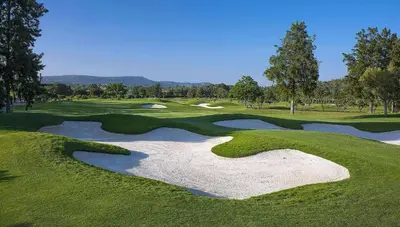 an aerial view of a golf course with a hazardrouteroute at THE LAKERS Boutique Apartment in Quinta do Lago