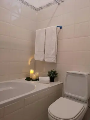 a white bathroom with a toilet and a bath tub at Kiss - Apartamentos in Albufeira