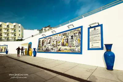 a wall with a poster on it with vases on it at Estrela do Mar in Albufeira