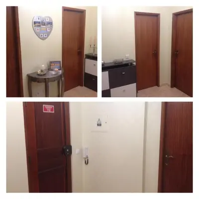 two pictures of a room with a door and a table at Apartamento Lara in Albufeira