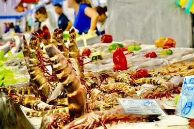 a bunch of seafood on display at a market at Seaview Penthouse in Algarve with Spacious Terrace in Quarteira