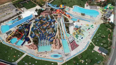 an aerial view of a water park with a roller coaster at VilamouraSun Aquamar 518 - Fantástico Vista in Vilamoura