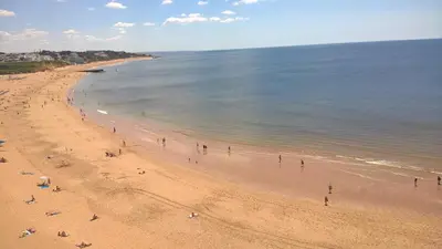 a group of people on a beach near the water at Frentomar in Albufeira