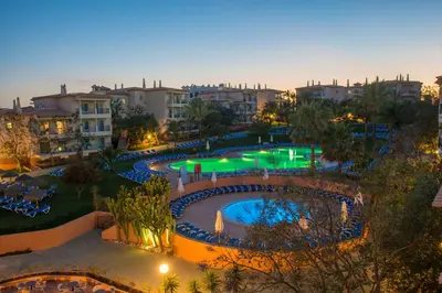 an aerial view of a resort with two pools at 3HB Clube Humbria - All Inclusive in Albufeira