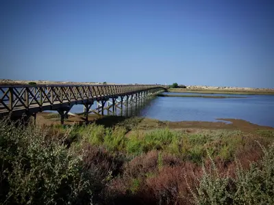 a wooden bridge over a body of water at Victory Village 3A in Quinta do Lago