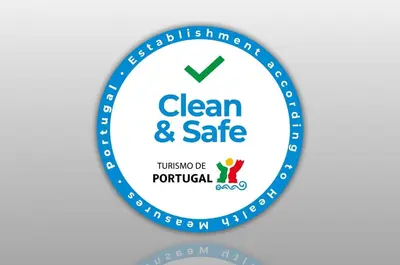 a vector illustration of a clean and safe label at Villa Francella- Relaxing holidays in an ideal location by DreamvillasAlbufeira in Albufeira