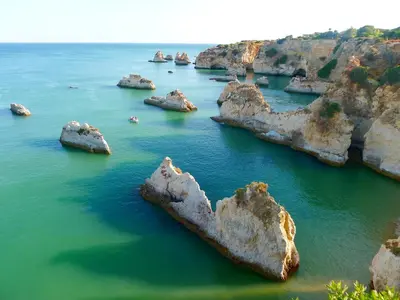 an aerial view of rocks in the water at Elegant Villa in Albufeira with Private Pool. in Albufeira
