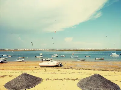 a group of boats in the water on a beach at Martin House - Montenegro - FARO - ALGARVE in Faro