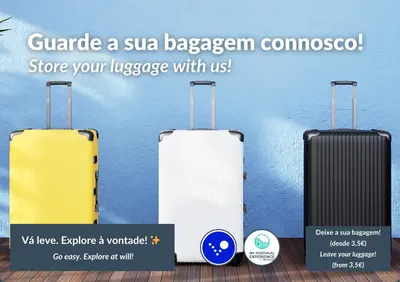 a flyer with three suitcases against a blue wall at Galé Mar by OCvillas in Galé