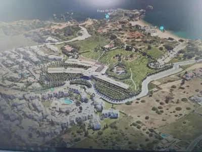 an aerial view of a resort near the water at Apartamentos Sao Rafael, 80b in Albufeira