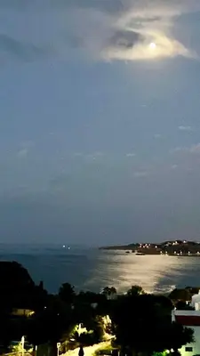 a view of the ocean at night with the moon at Quinta Barracuda Albufeira in Albufeira