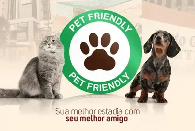 a cat and a dog sitting next to a pet friendship sign at AAA Apartments in Albufeira