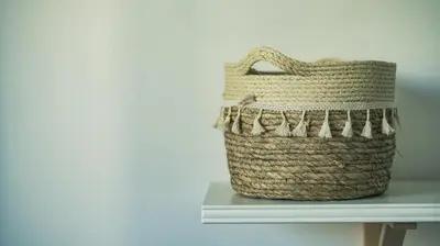 a basket sitting on top of a shelf at Pine House - Faro Airport, Beach and City Center in Faro