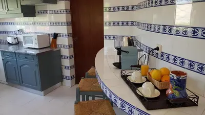 a kitchen with a counter with a sink and fruits on it at Villa Navita in Loulé