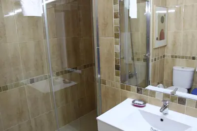 a bathroom with a shower with a sink and a toilet at Naturmar Praia in Albufeira