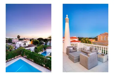 a collage of two pictures of a house with a lighthouse at WHome | Prime Hideaway Luxury Villa in Quarteira
