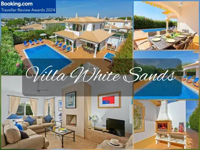 a collage of pictures of a villa white sands at Villa White Sands - Private Oasis, Heated Pool, Beaches & Strip Nearby in Albufeira