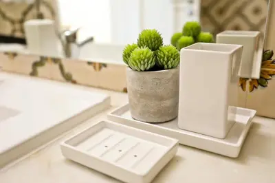 a kitchen counter with a pot of plants and a sink at Albufeira Club 98 - O refúgio perfeito in Albufeira