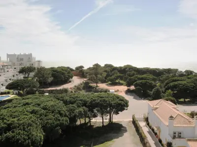 an aerial view of a park with trees and the ocean at Vila Falesia Penthouse in Albufeira