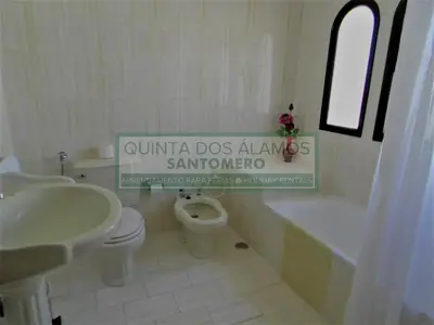 a bathroom with a toilet and a sink and a tub at Villa Catuna - Quinta do Jolu in Guia