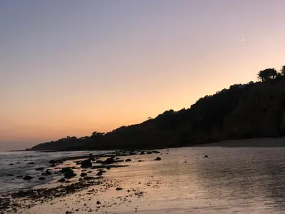a group of people on the beach at sunset at Pinetops holidays Apartment in Albufeira