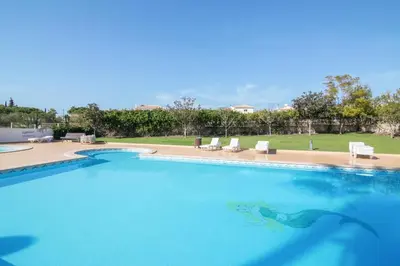 a large swimming pool with a dolphin in the water at Bosque São José Af in Albufeira