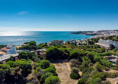 an aerial view of a city and the ocean at Villa Cecília in Albufeira