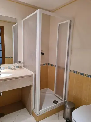 a bathroom with a shower and a sink at Vilamoura, Moura Praia in Quarteira