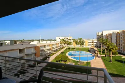 a view from the balcony of a apartment with a swimming pool at Vilamoura, Moura Praia in Quarteira