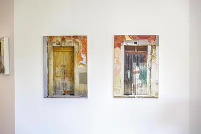 two paintings of windows on a wall at Private Oasis in Algarve with Pool & Fruit Garden in Loulé