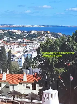 a park with a tree in the middle of a field at Fabulous Sea view Studio near old town Albufeira in Albufeira