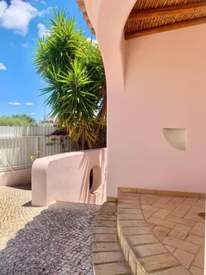 a white building with a plant on the side of it at Villa Amendoeiras 52 in Albufeira