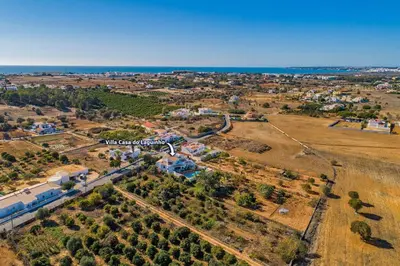 an aerial view of a town with a train station at Villa Casa do Laguinho by Villa Plus in Albufeira