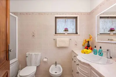 a bathroom with a toilet and a sink and a toilet istg at Villa Barreto by Villa Plus in Pêra