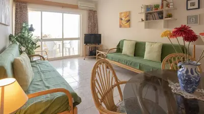 a green couch with two pillows in a living room at Palmeira Gale - WIFI - Pool - Lux - BY BEDZY in Albufeira