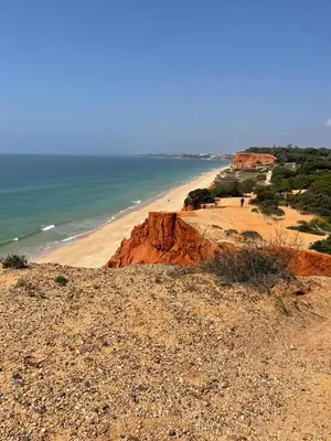 a view of a sandy beach with the ocean at Praia da Falésia Alfa Mar Albufeira in Olhos de Água