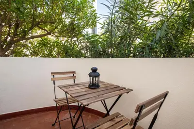 a kitchen with a counter top and a microwave at #027 T0 Belavista by Home Holidays in Albufeira