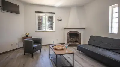 a living room with a couch and a fireplace at Villa Pedro - Swimming Pool - BY BEDZY in Albufeira