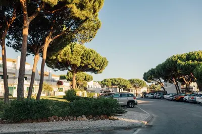 a car parked on the side of a street with trees at Falésia 25 in Albufeira