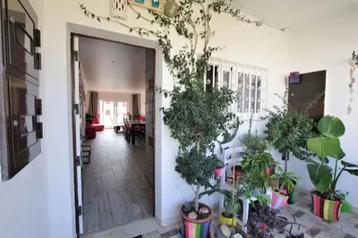 a hallway with potted plants in a room at AlbufeiraSun, arrive as a guest leave as a friend. in Albufeira
